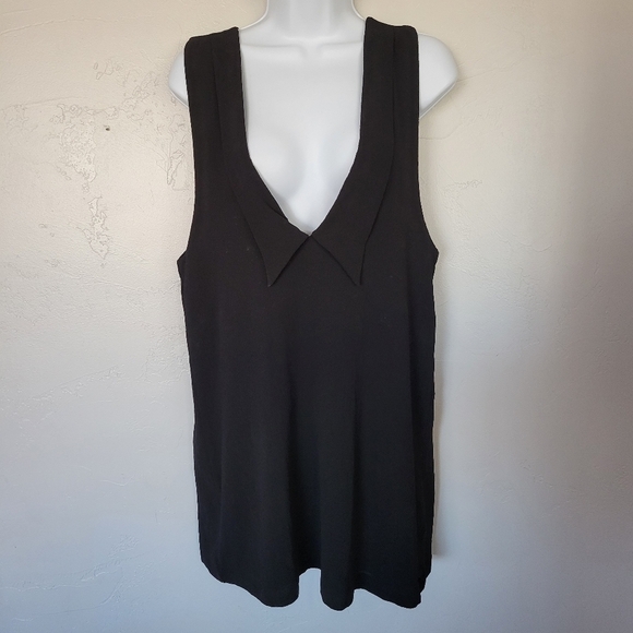 Good Luck Gem XS Black Tuxedo Collar Dress Mini Deep V-neck Plunge Open Back - Picture 1 of 7